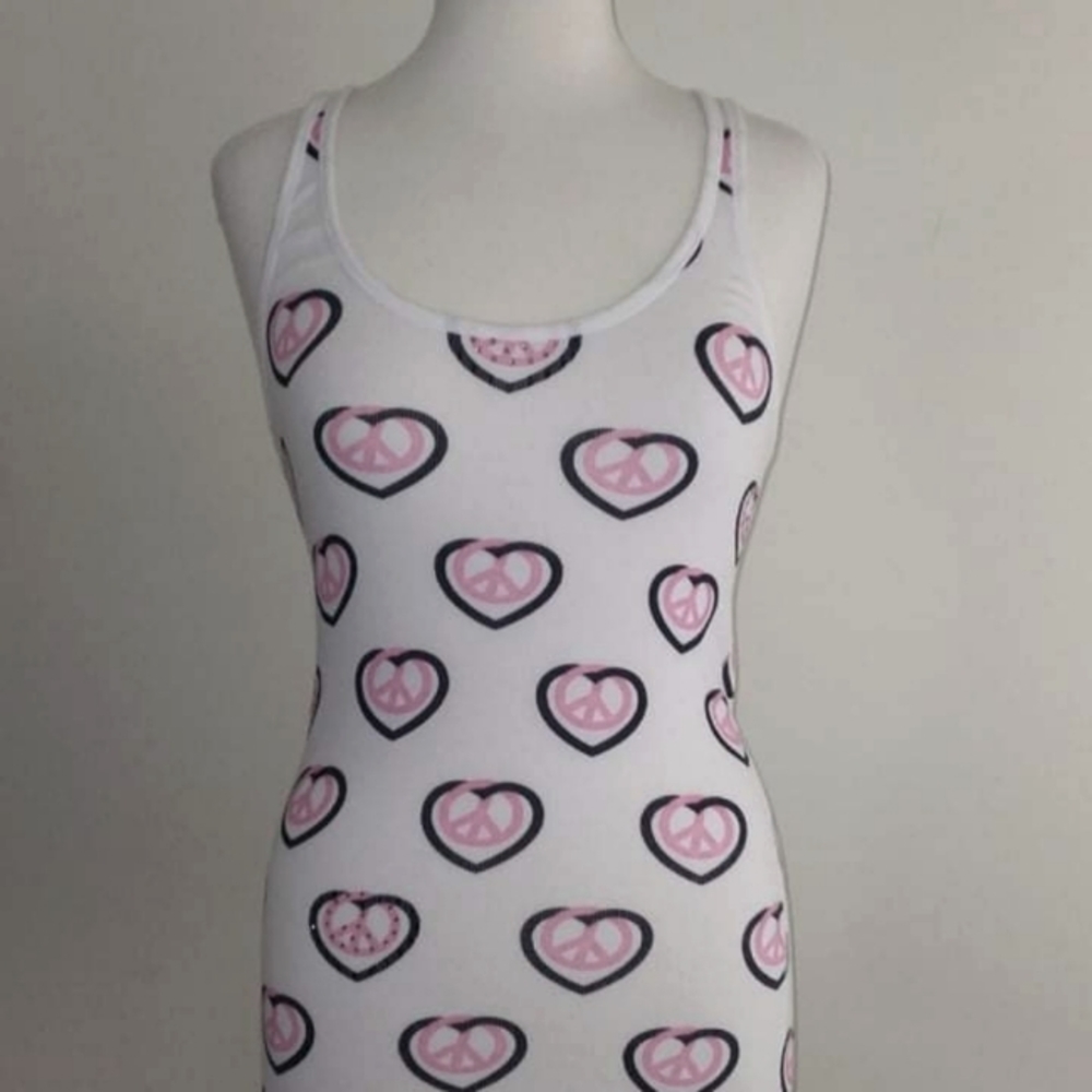 VS Pink Heart and Peace Tank, Size Medium